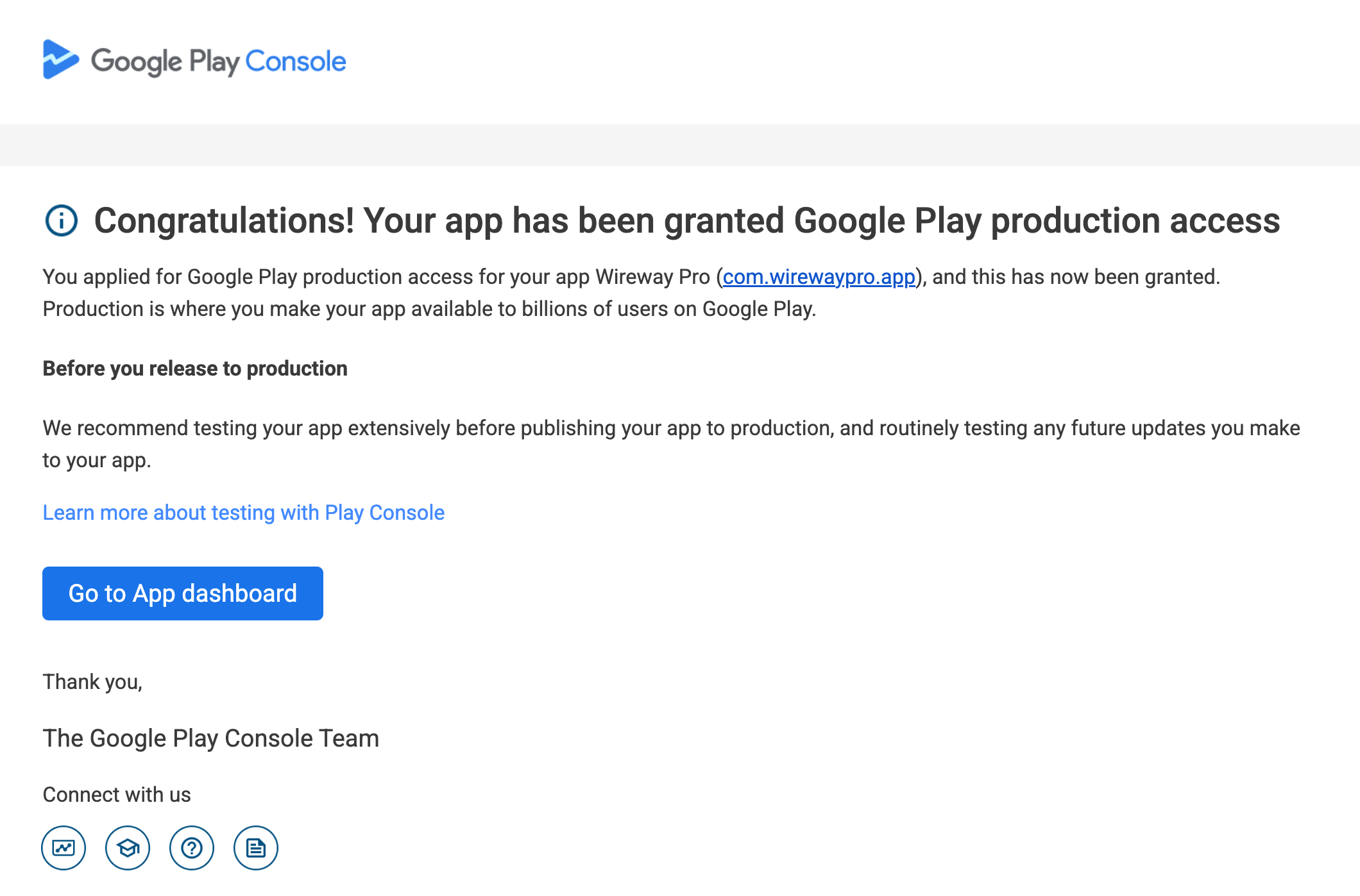 Google Play production access approval email